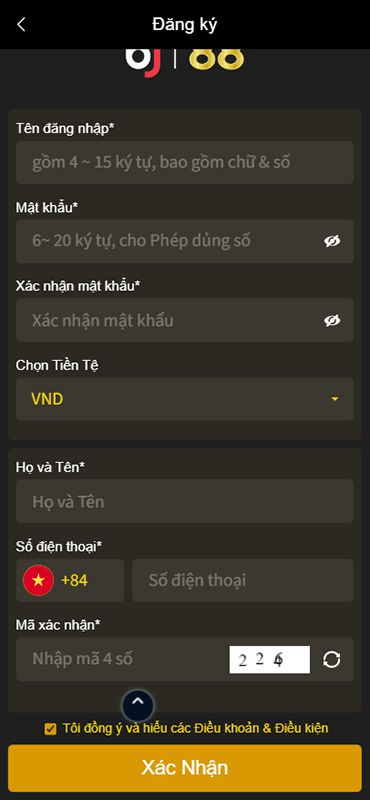 Đăng ksy tài khoản nhà cái Bj38. Những mục có đánh dấu sao là quan trọng bắt buộc phải điền vào